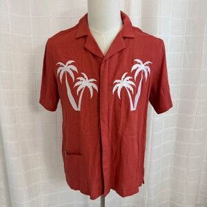 Shamuna Men's Small Palm Tree Embroidered Fabric Button Down